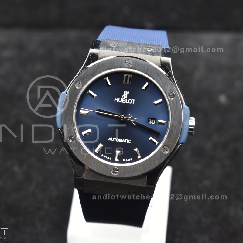 Classic Fusion 42mm SS HBF 1:1 Best Edition Blue Dial On Blue Gummy Strap A2892